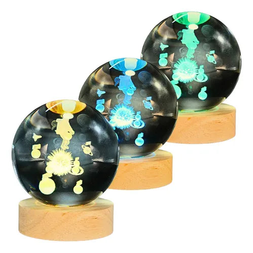 Lámpara Bola de Cristal 3D LED RGB | Velador Decorativo USB con Base de Madera