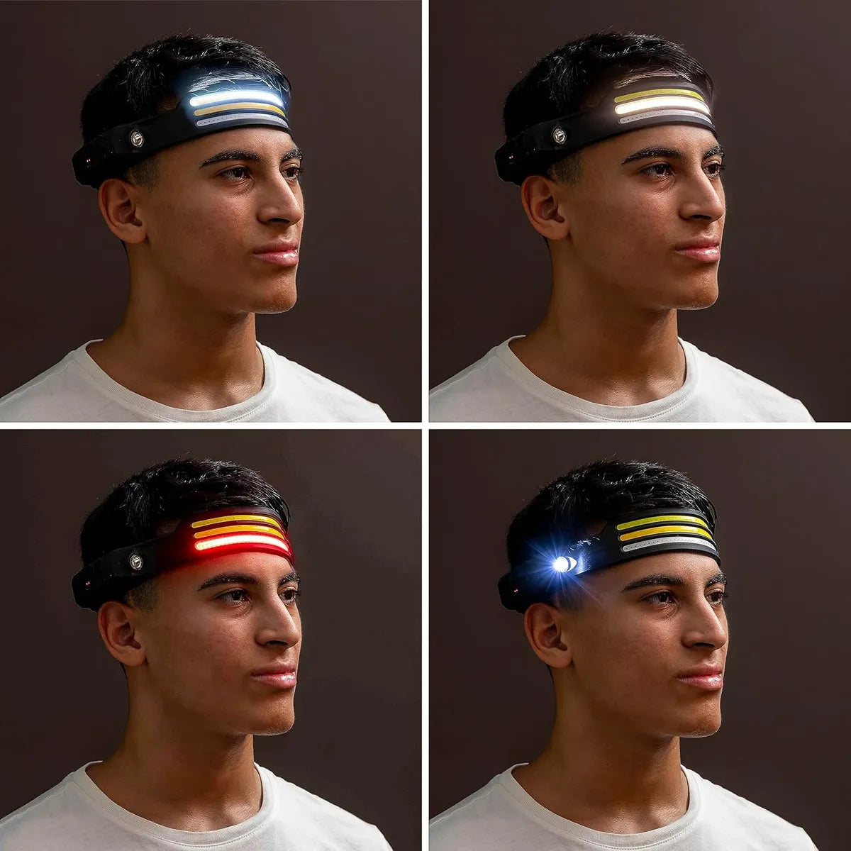 Linterna Frontal Recargable con Sensor y Tres Tiras LED – Potente, Resistente y Versátil para Actividades Profesionales y Outdoor