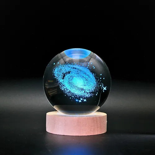 Lámpara Bola de Cristal 3D LED RGB | Velador Decorativo USB con Base de Madera
