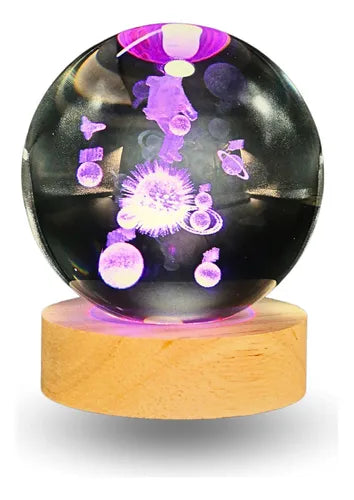 Lámpara Bola de Cristal 3D LED RGB | Velador Decorativo USB con Base de Madera