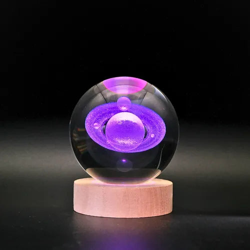 Lámpara Bola de Cristal 3D LED RGB | Velador Decorativo USB con Base de Madera