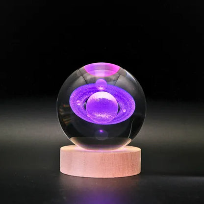 Lámpara Bola de Cristal 3D LED RGB | Velador Decorativo USB con Base de Madera