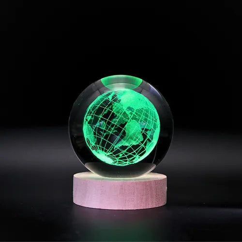 Lámpara Bola de Cristal 3D LED RGB | Velador Decorativo USB con Base de Madera