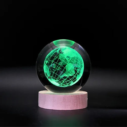Lámpara Bola de Cristal 3D LED RGB | Velador Decorativo USB con Base de Madera