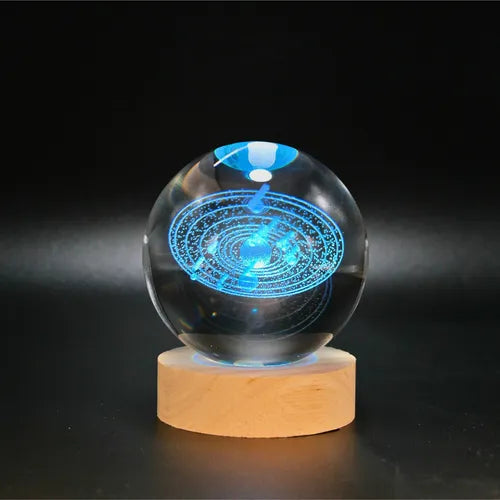 Lámpara Bola de Cristal 3D LED RGB | Velador Decorativo USB con Base de Madera