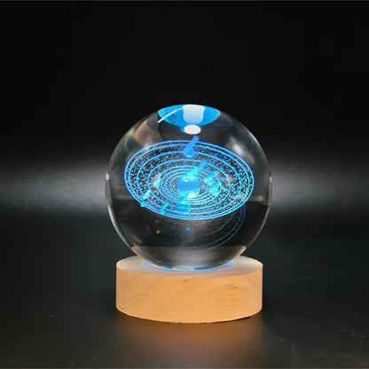 Lámpara Bola de Cristal 3D LED RGB | Velador Decorativo USB con Base de Madera