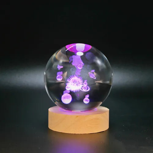 Lámpara Bola de Cristal 3D LED RGB | Velador Decorativo USB con Base de Madera