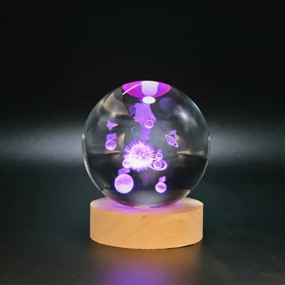 Lámpara Bola de Cristal 3D LED RGB | Velador Decorativo USB con Base de Madera