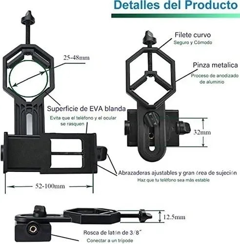Adaptador Universal para Teléfono Celular | Compatible con Telescopios, Binoculares, Monoculares y Microscopios