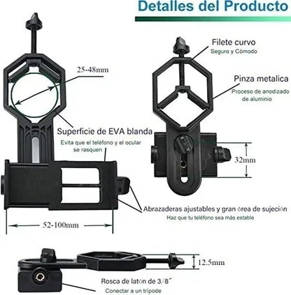 Adaptador Universal para Teléfono Celular | Compatible con Telescopios, Binoculares, Monoculares y Microscopios
