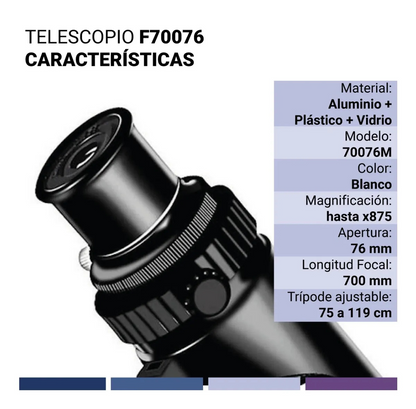 Telescopio Astro Finder Reflector 76mm Apertura con Maleta y Oculares
